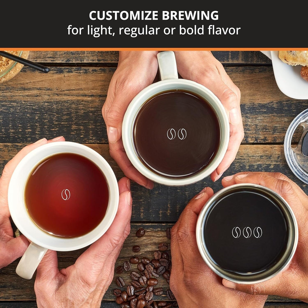 Cafetière numérique 10 tasses, acier inoxydable noir, programme d'infusion, pause et service automatiques