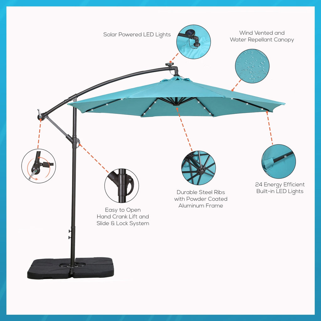 Parasol de terrasse lumineux à énergie solaire de 3 m avec pied