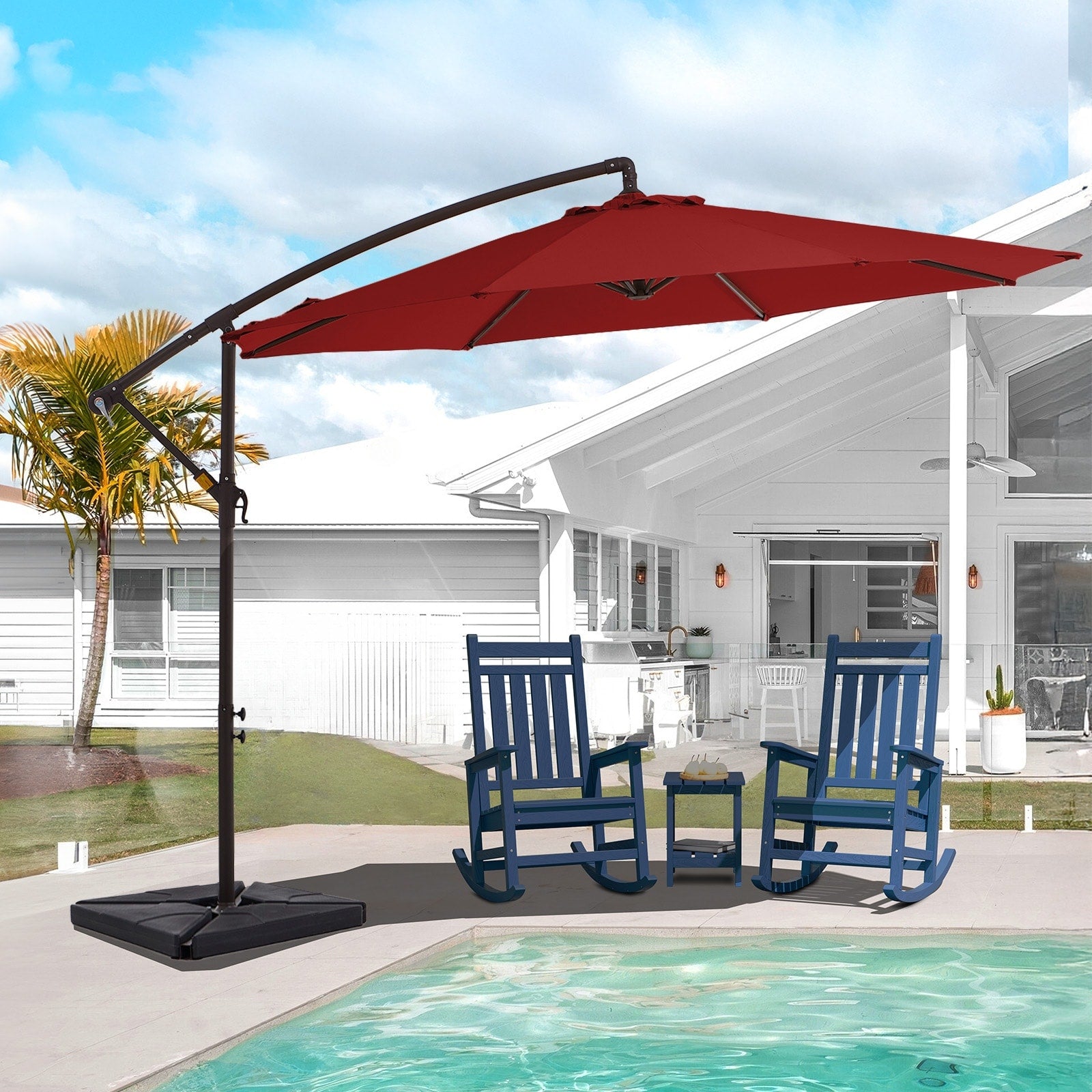 Parasol déporté à manivelle en acier de 3 m avec base lestée