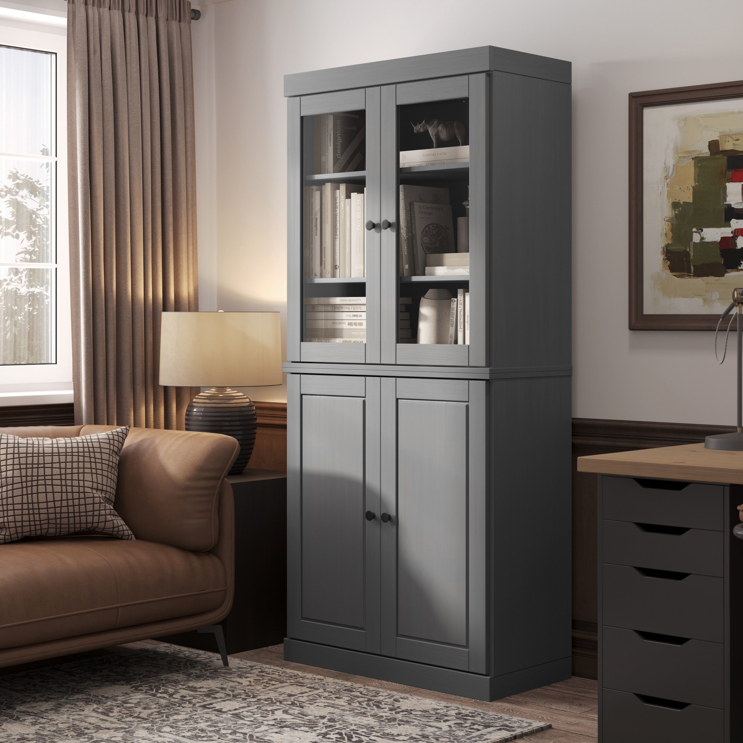 Bibliothèque à 6 étagères 100 % bois massif avec portes en option, par Palace Imports