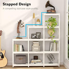 Bibliothèque échelle à 12 étagères, bibliothèque d'angle de style industriel