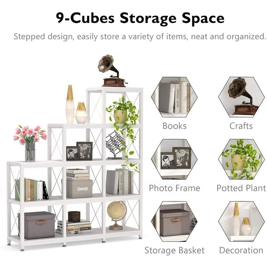 Bibliothèque échelle à 12 étagères, bibliothèque d'angle de style industriel