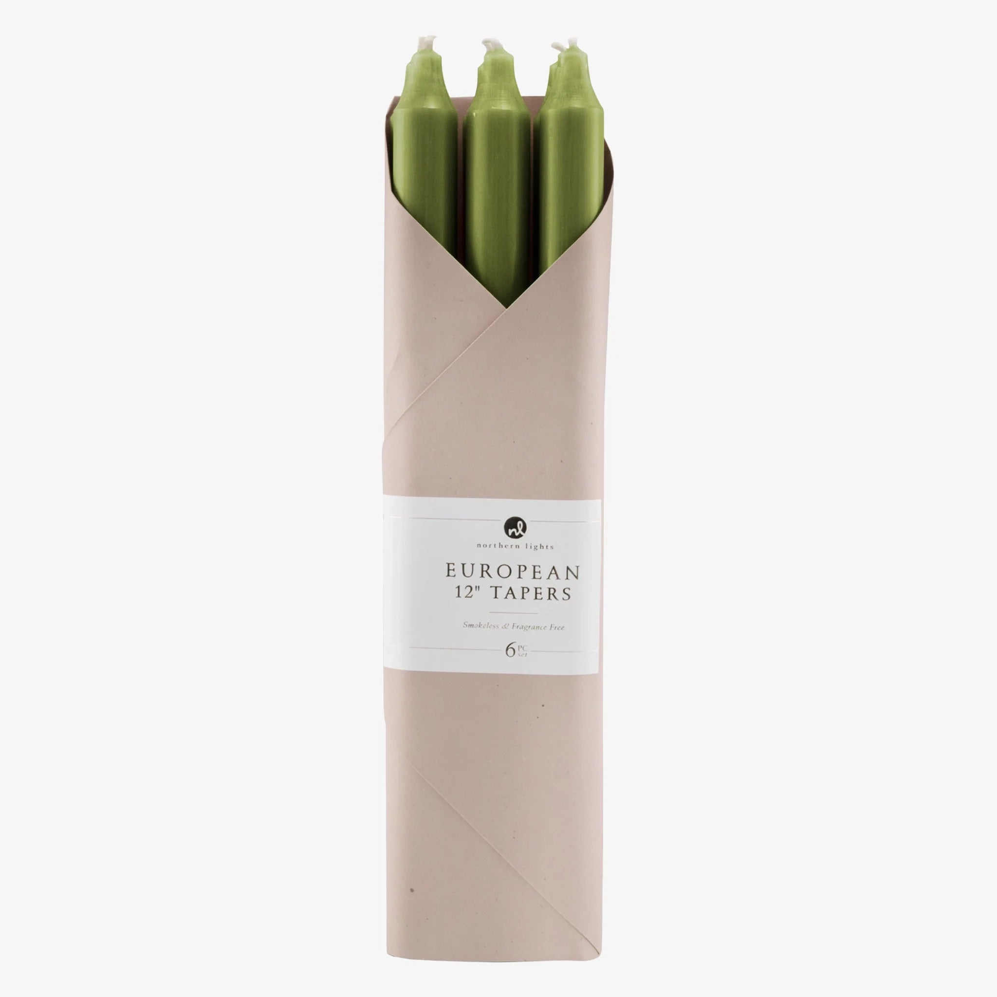 Lot de 6 bougies coniques vert mousse