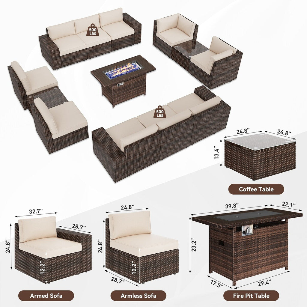 Ensemble de mobilier de patio 13 pièces avec table de foyer de 44 pouces