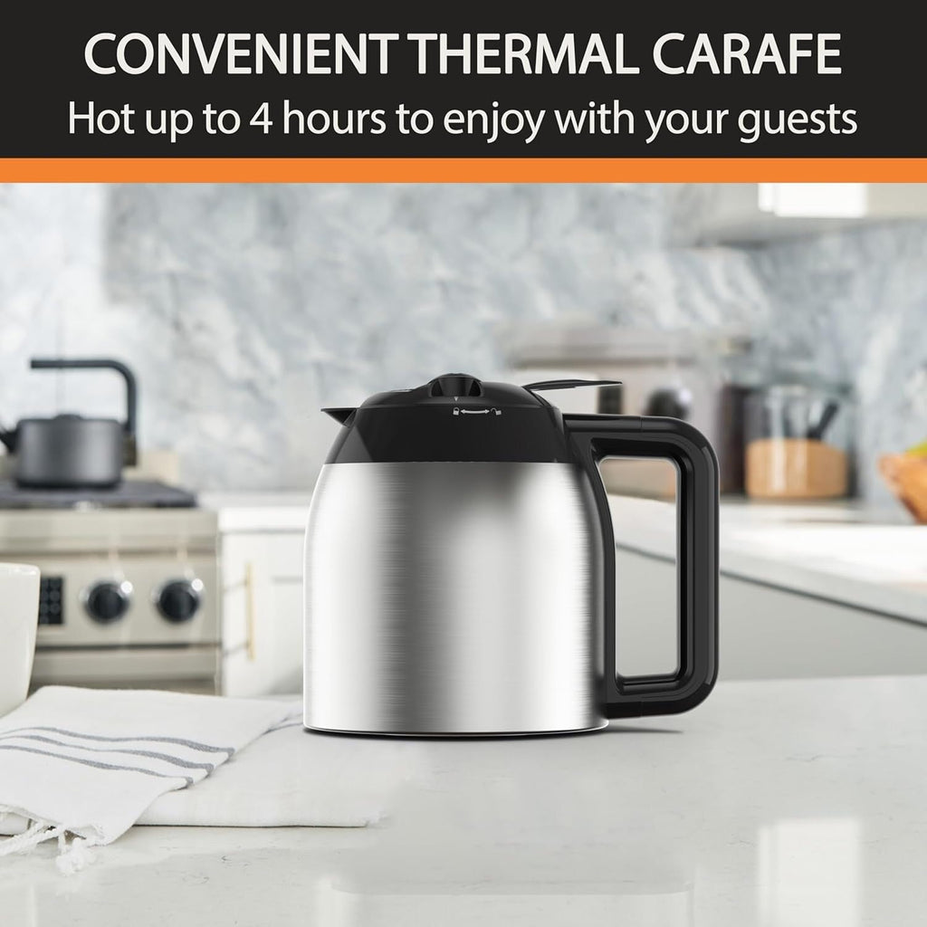 Cafetière programmable 14 tasses, verseuse en acier inoxydable, 3 intensités de café, minuterie 24 h, maintien au chaud 4 h