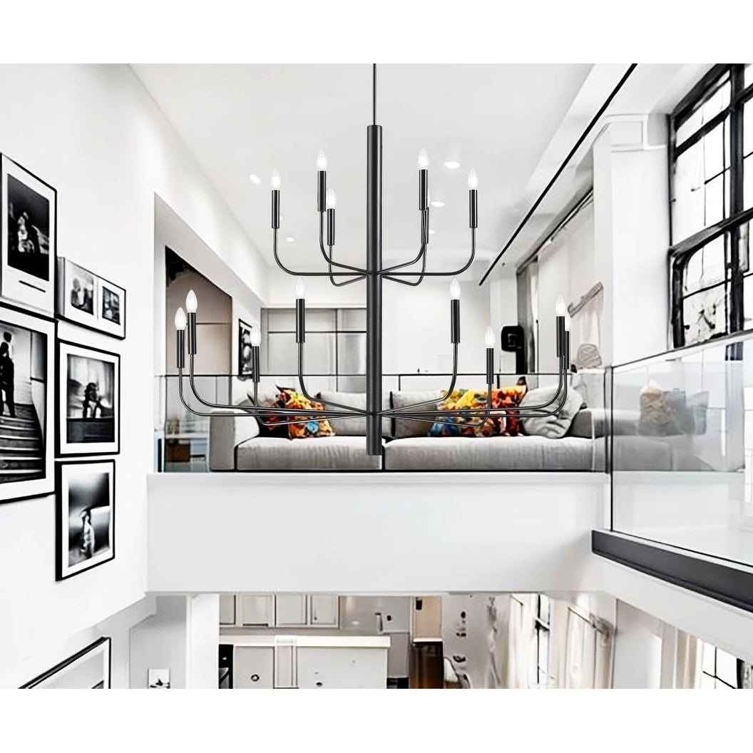 Lustre minimaliste à 15 lumières, style chandelier, 2 niveaux, design ancien - 48