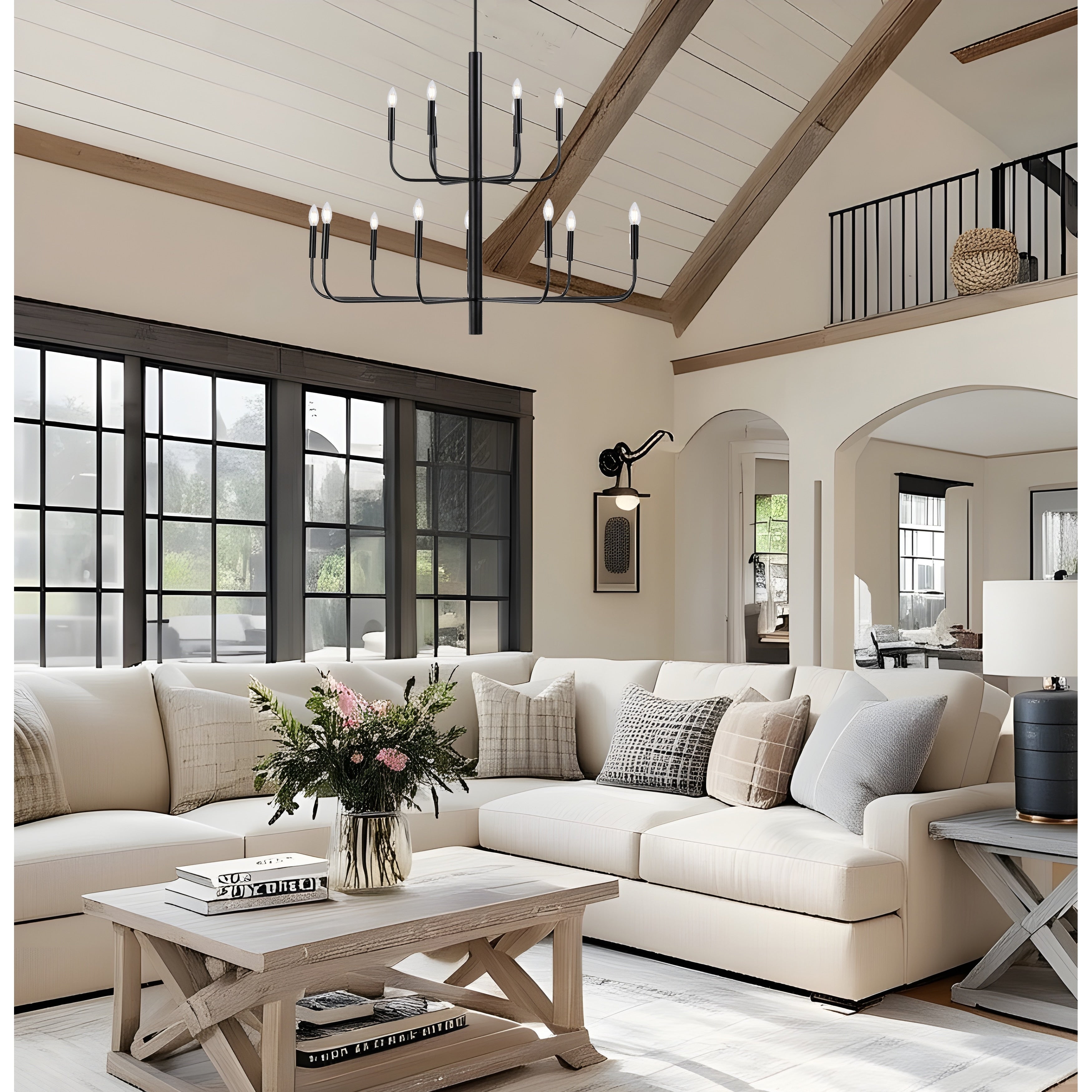 Lustre minimaliste à 15 lumières, style chandelier, 2 niveaux, design ancien - 48