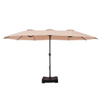 Parasol de marché d'extérieur rectangulaire de 4,57 m (15 pieds) à manivelle, double face, avec éclairage solaire LED et base incluse.