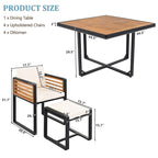 Ensemble de salle à manger de patio en bois d'acacia 18 pièces, comprenant 8 chaises rembourrées, 8 poufs et 2 tables carrées
