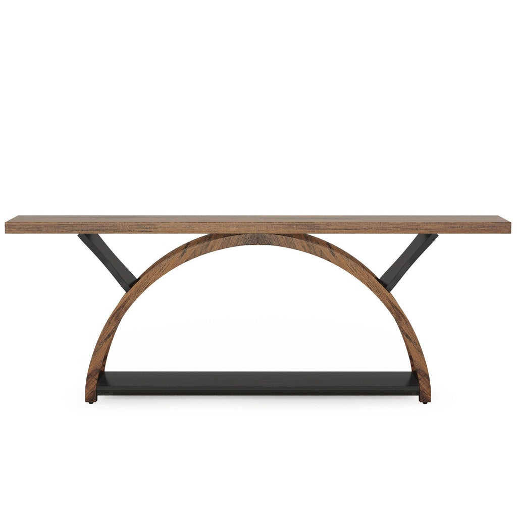 Console allongée et étroite à 2 niveaux avec cadre semi-circulaire pour entrée, table d'appoint grise pour couloir