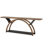 Console allongée et étroite à 2 niveaux avec cadre semi-circulaire pour entrée, table d'appoint grise pour couloir