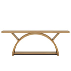 Console allongée et étroite à 2 niveaux avec cadre semi-circulaire pour entrée, table d'appoint grise pour couloir