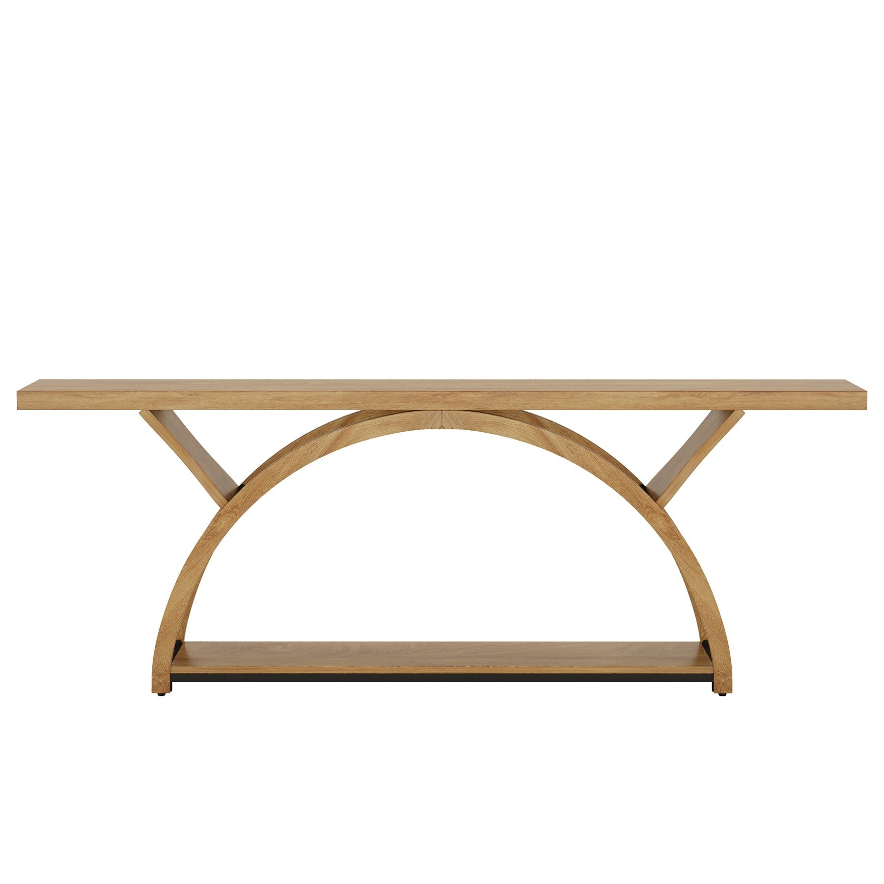 Console allongée et étroite à 2 niveaux avec cadre semi-circulaire pour entrée, table d'appoint grise pour couloir