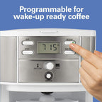 Cafetière 2 en 1 (12 tasses) et dosette individuelle, carafe en verre, pause et versement automatiques, blanche