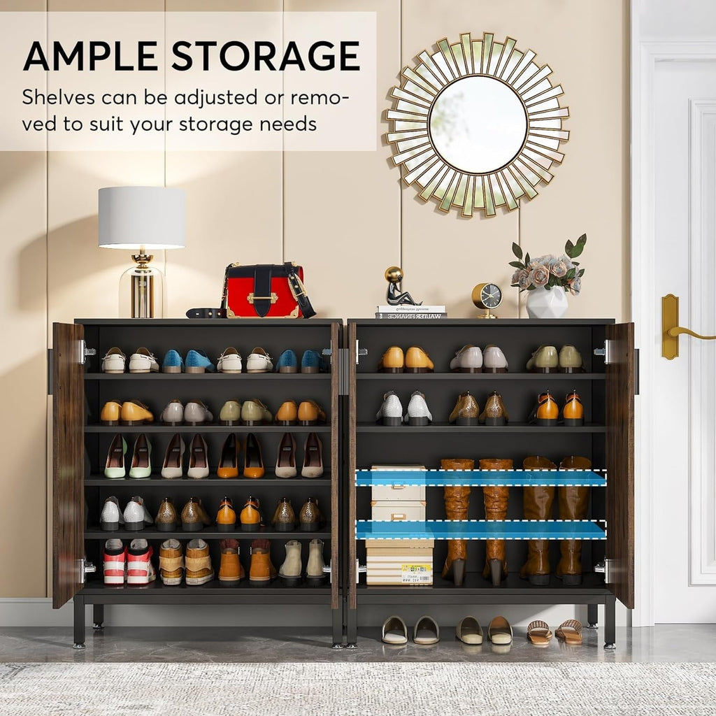 Meuble à chaussures pour 20 paires, 95 cm (37,4 pouces), meuble de rangement moderne avec portes, blanc et or