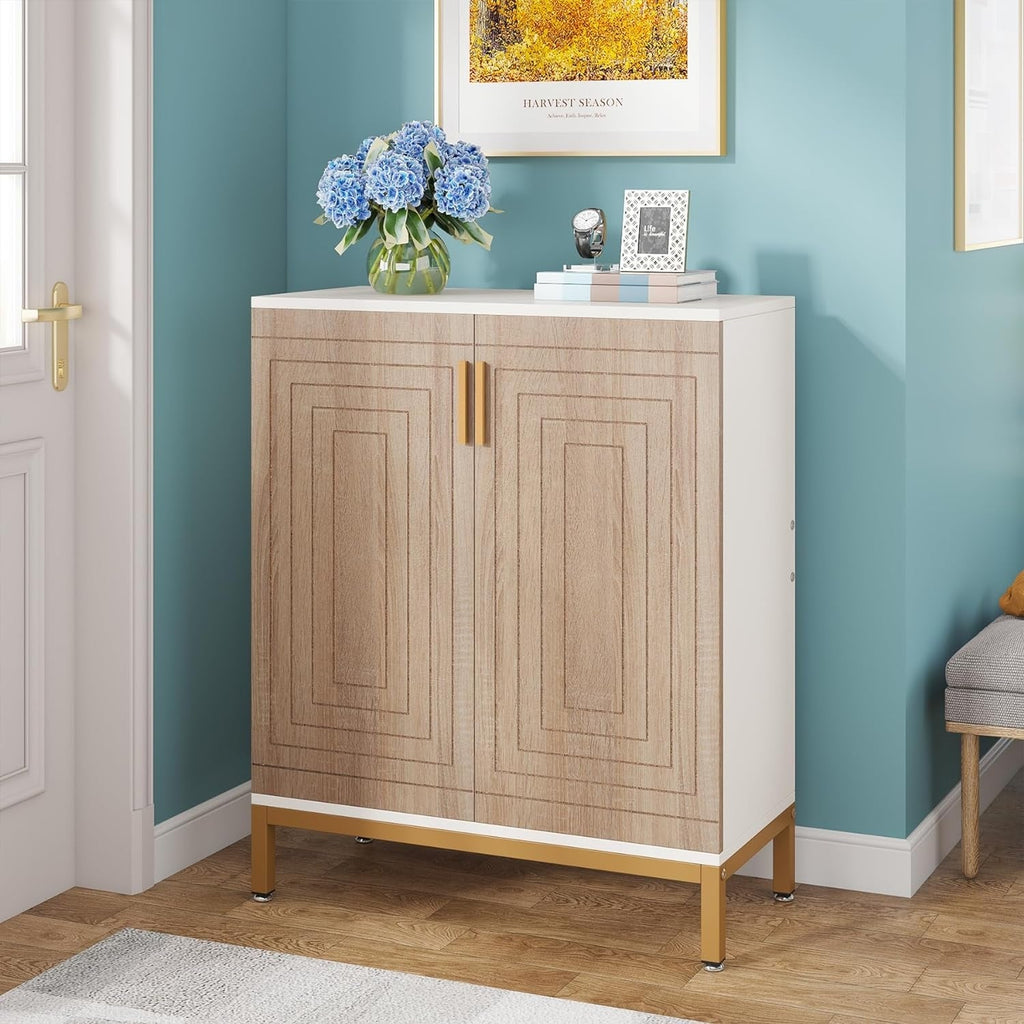 Meuble à chaussures pour 20 paires, 95 cm (37,4 pouces), meuble de rangement moderne avec portes, blanc et or