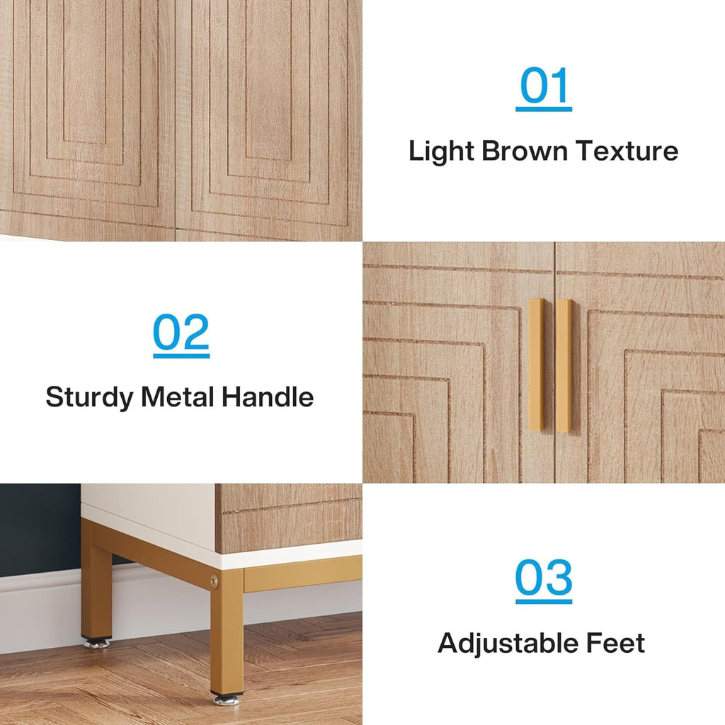 Meuble à chaussures pour 20 paires, 95 cm (37,4 pouces), meuble de rangement moderne avec portes, blanc et or