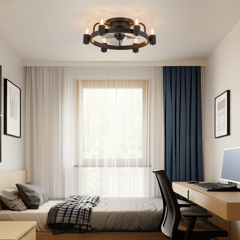 Ventilateur de plafond moderne de style ferme de 50 cm (20 po) avec éclairage LED encastré discret et télécommande pour salon