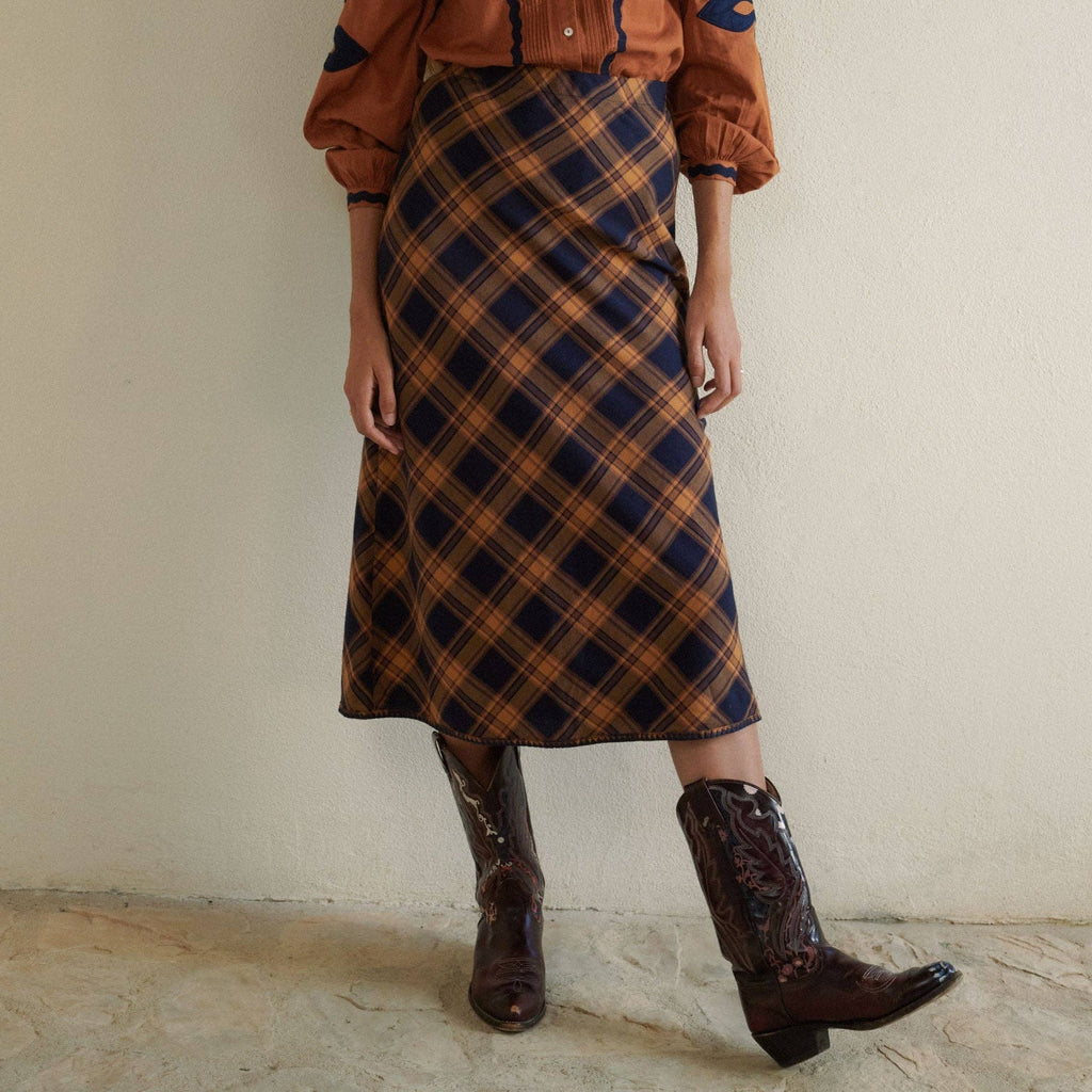 Jupe midi à carreaux