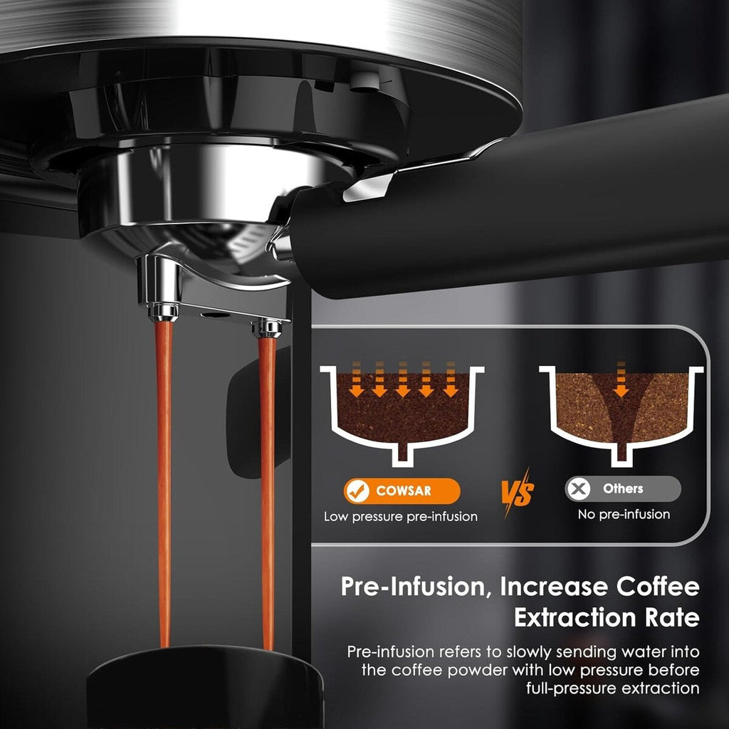 Machine à expresso 20 bars avec mousseur à lait et buse vapeur, idéale pour la maison et les amateurs de café. Cadeau parfait pour les passionnés de café.