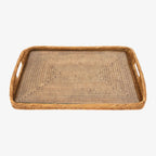 Plateau rectangulaire en rotin de 21 pouces avec insert en verre