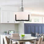 Lustre suspendu à 4 lumières noir mat de 56 cm (22 po) avec abat-jour cylindrique blanc - 22 W