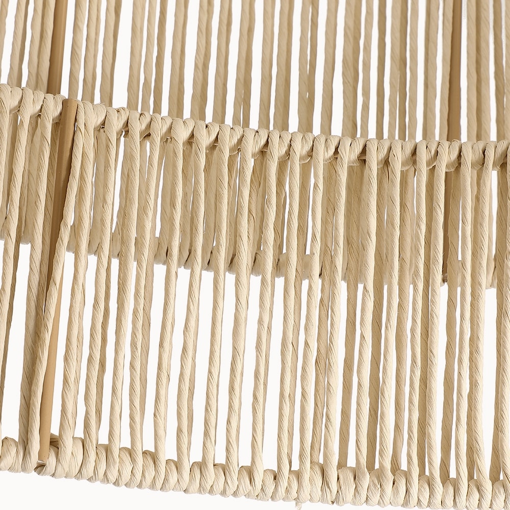 Lustre tambour étagé en rotin à 4 lumières avec rosace noire - 56 cm (22 po) de largeur