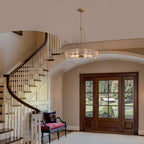 Lustre moderne en cristal doré de 60 cm (23,6 po) avec suspension tambour glamour à 6 lumières, idéal pour îlot de cuisine ou salle à manger.