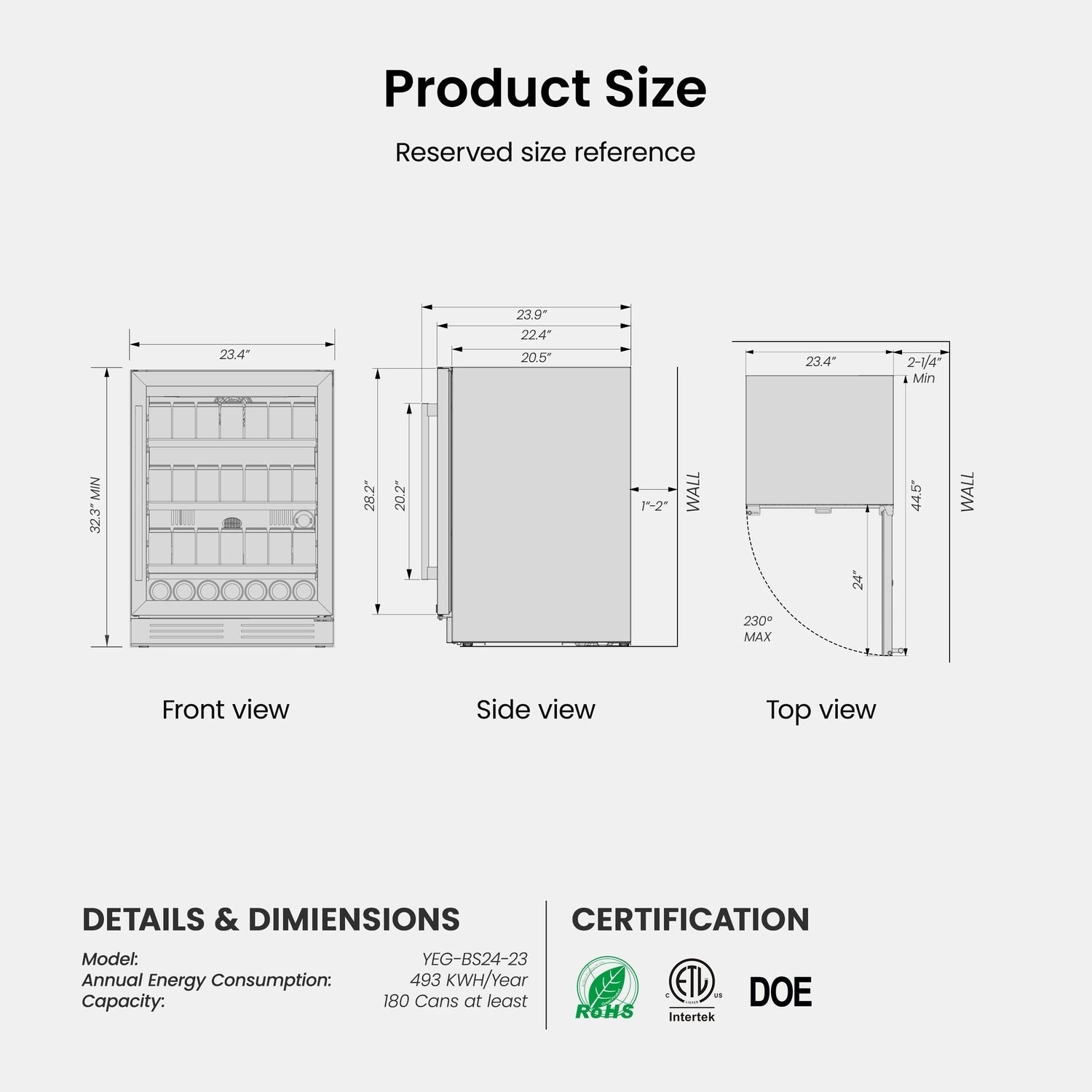 Réfrigérateur à boissons de 61 cm (24 pouces) - Capacité de 140 canettes - Idéal pour sodas et vins