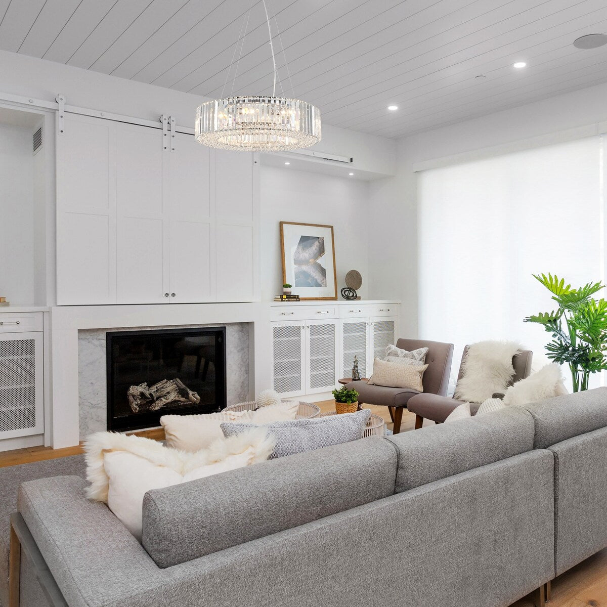 Lustre de style campagnard à 8 lumières de 63 cm (24,8 po), lustre en cristal, lustre tambour pour salle à manger, salon, chambre à coucher et cuisine