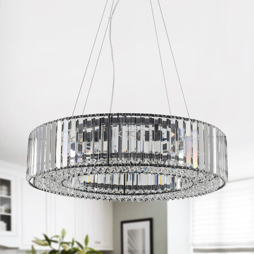 Lustre de style campagnard à 8 lumières de 63 cm (24,8 po), lustre en cristal, lustre tambour pour salle à manger, salon, chambre à coucher et cuisine
