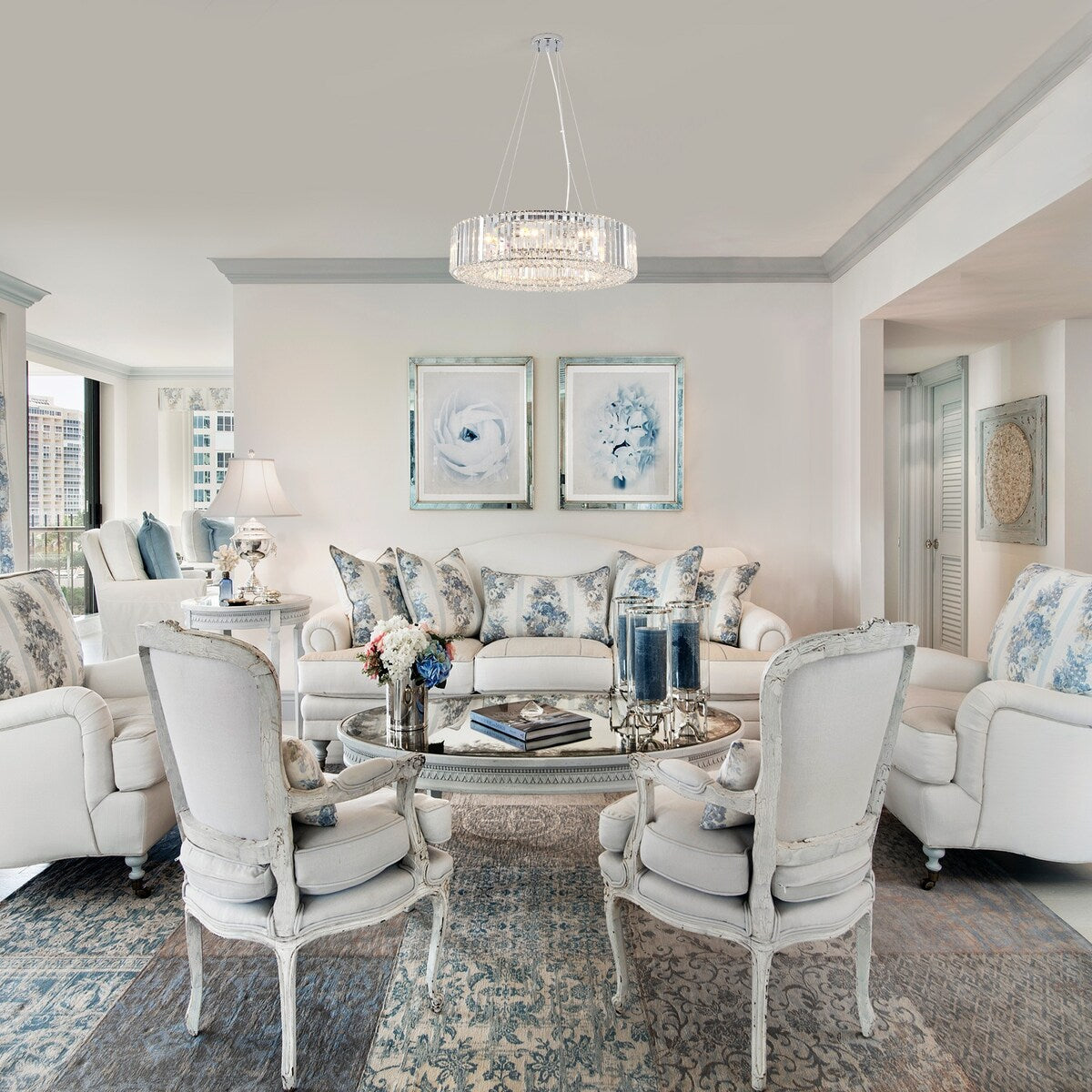 Lustre de style campagnard à 8 lumières de 63 cm (24,8 po), lustre en cristal, lustre tambour pour salle à manger, salon, chambre à coucher et cuisine