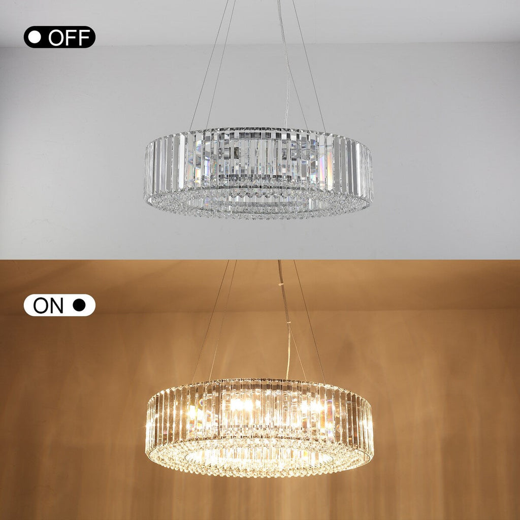Lustre de style campagnard à 8 lumières de 63 cm (24,8 po), lustre en cristal, lustre tambour pour salle à manger, salon, chambre à coucher et cuisine