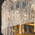 Lustre tambour moderne doré de 66 cm (26 po) en cristal, suspension à 6 lumières avec variateur, verre dépoli, idéal pour îlot de cuisine ou salle à manger.