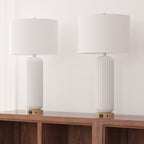 Lot de 2 lampes de table blanches USB en céramique de 28 pouces