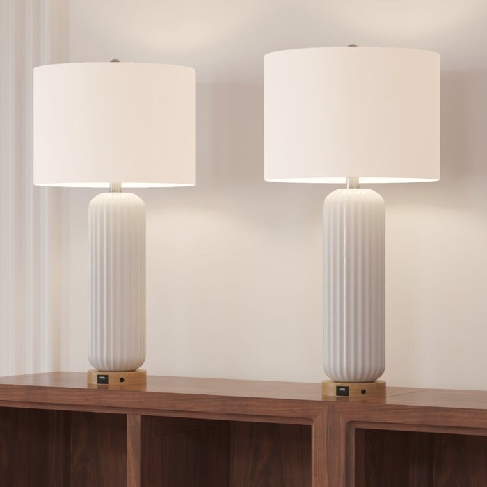 Lot de 2 lampes de table blanches USB en céramique de 28 pouces
