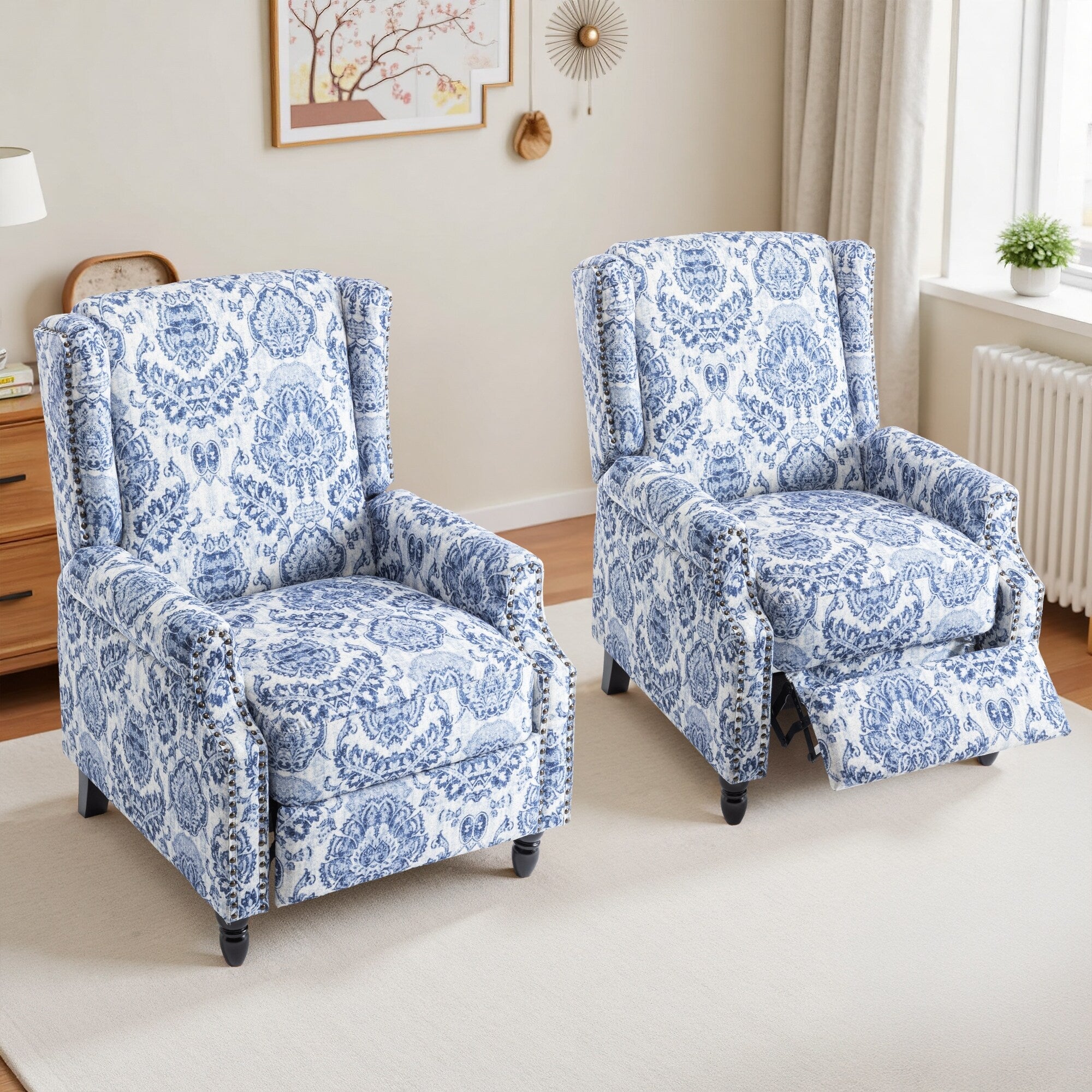 Ensemble de 2 fauteuils inclinables manuels à motif floral vintage de 74 cm de large