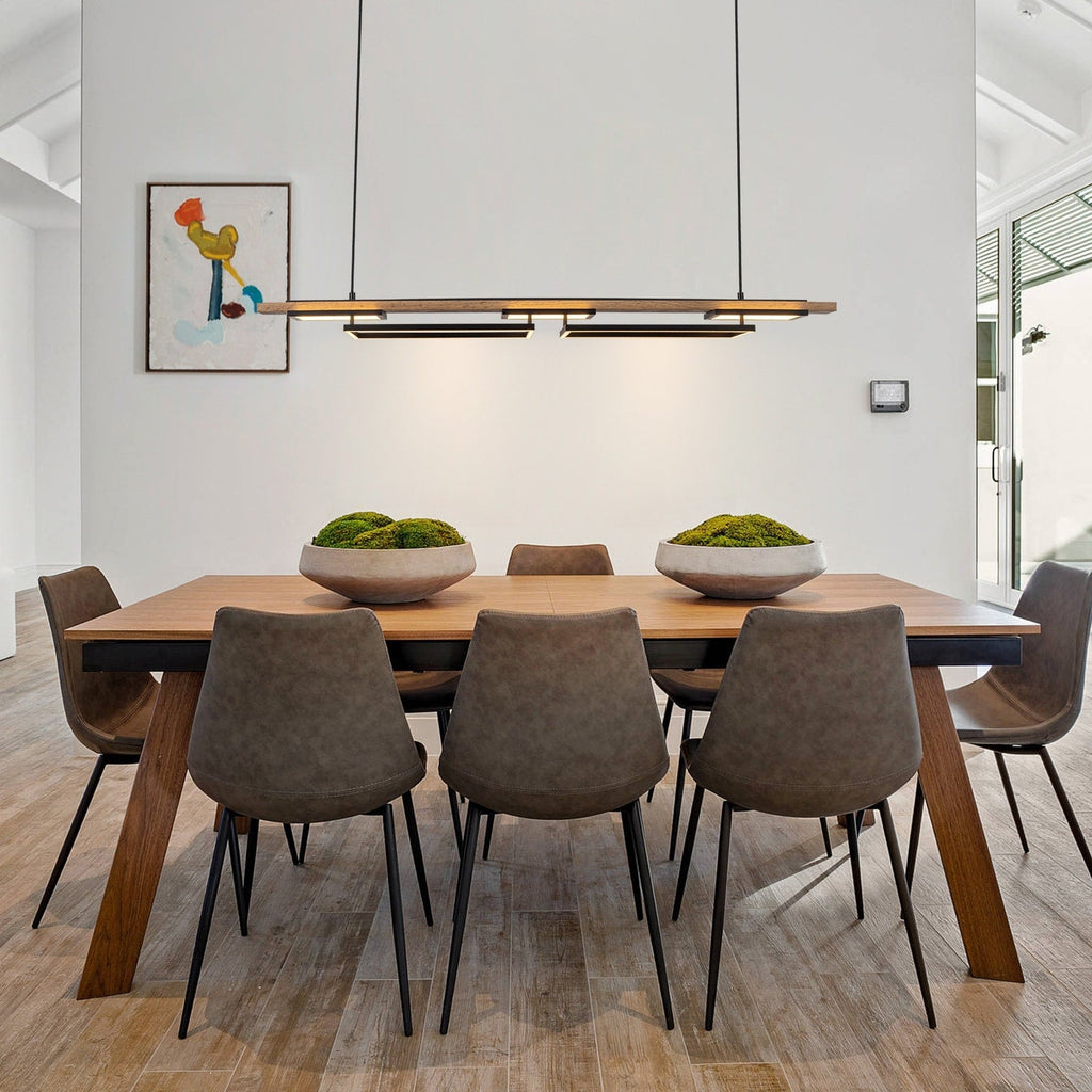 Lustre linéaire en bois à 3 ou 5 lumières LED intégrées, suspension pour îlot de cuisine
