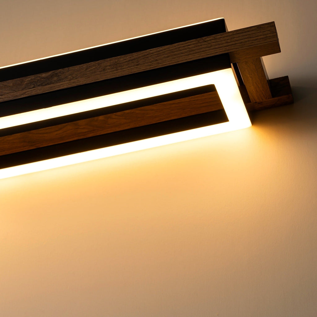 Lustre linéaire en bois à 3 ou 5 lumières LED intégrées, suspension pour îlot de cuisine