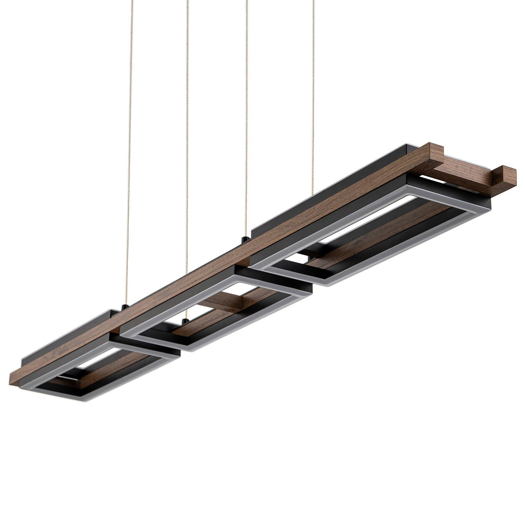 Lustre linéaire en bois à 3 ou 5 lumières LED intégrées, suspension pour îlot de cuisine