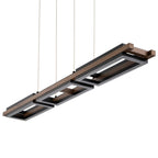 Lustre linéaire en bois à 3 ou 5 lumières LED intégrées, suspension pour îlot de cuisine