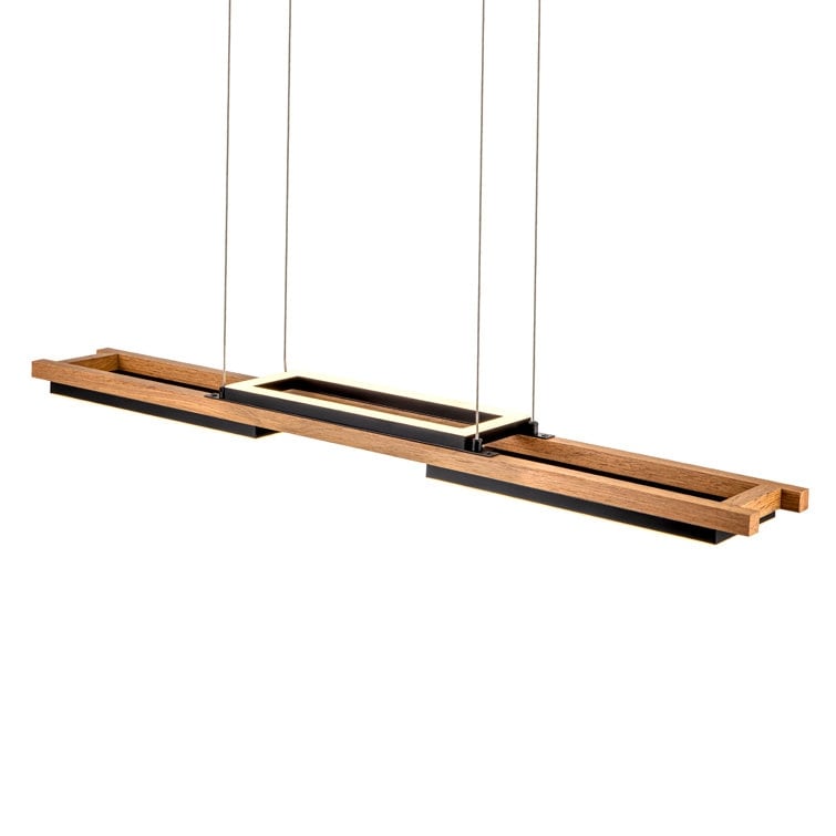Lustre linéaire en bois à 3 ou 5 lumières LED intégrées, suspension pour îlot de cuisine