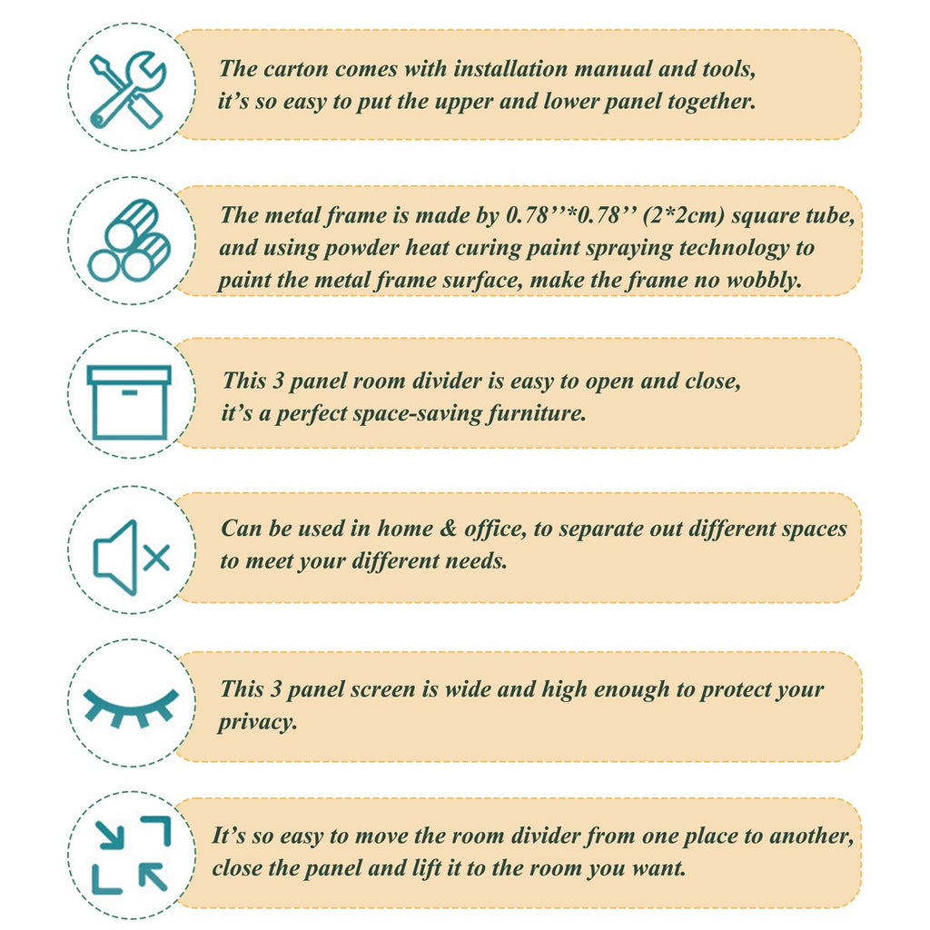 Cloisons de séparation de pièces en bois naturel, 1,83 m, 3 panneaux, occultant pliable, pour séparer les espaces.