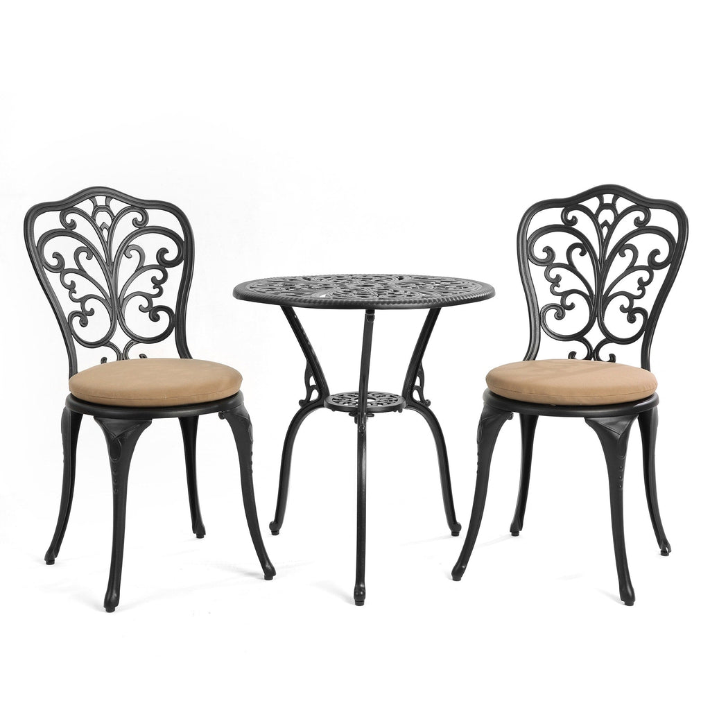 Ensemble table et chaises papillon d'extérieur en aluminium 3 pièces avec trou pour parasol