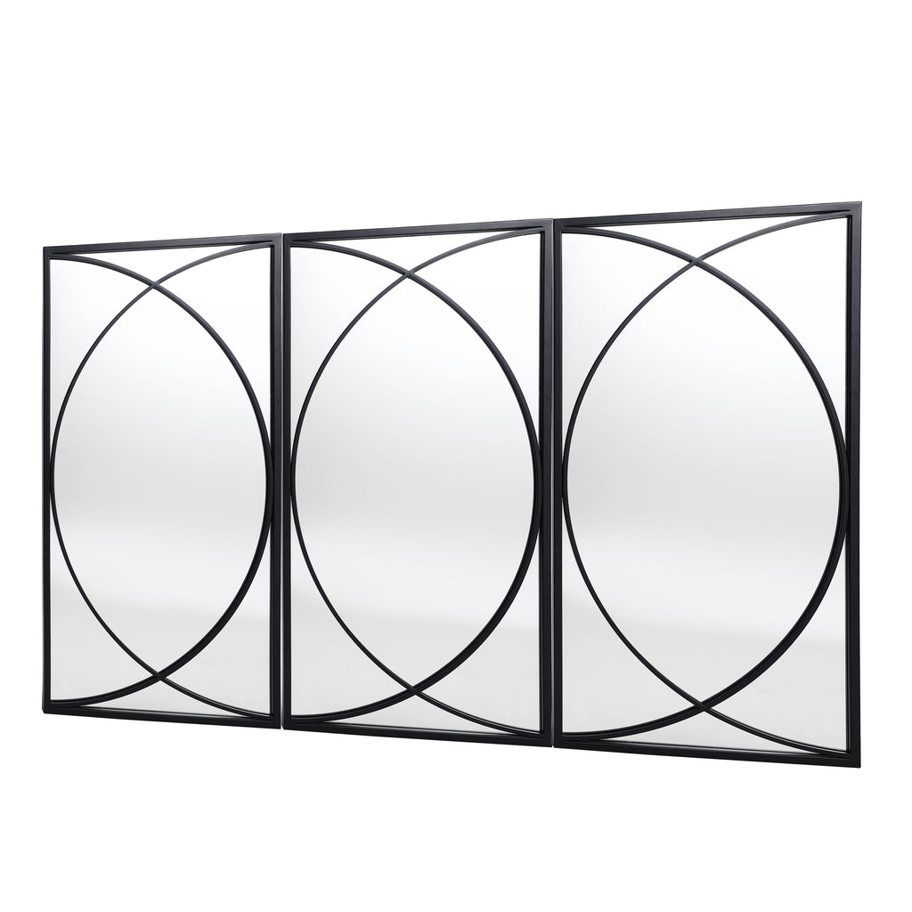 Ensemble de 3 miroirs muraux rectangulaires en métal noir - 31,9 cm (H) x 15,75 cm (L) x 0,75 cm (P)