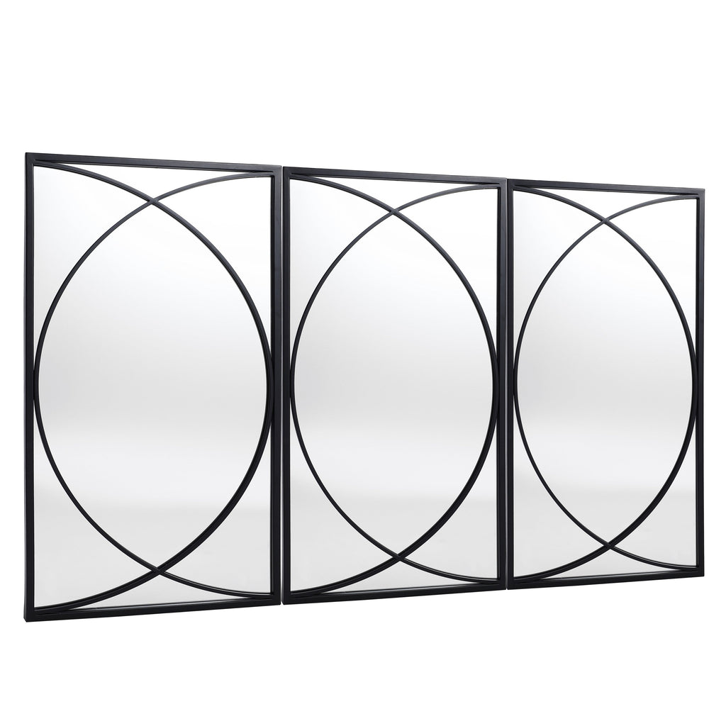 Ensemble de 3 miroirs muraux rectangulaires en métal noir - 31,9 cm (H) x 15,75 cm (L) x 0,75 cm (P)