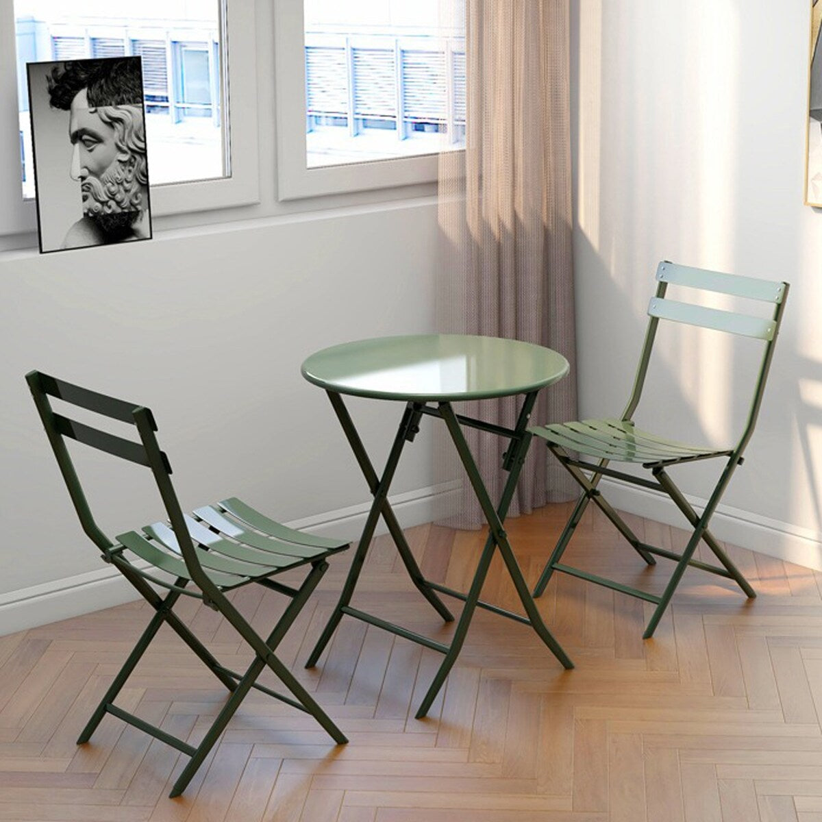Ensemble bistro minimaliste 3 pièces pour patio : table ronde pliable et chaises