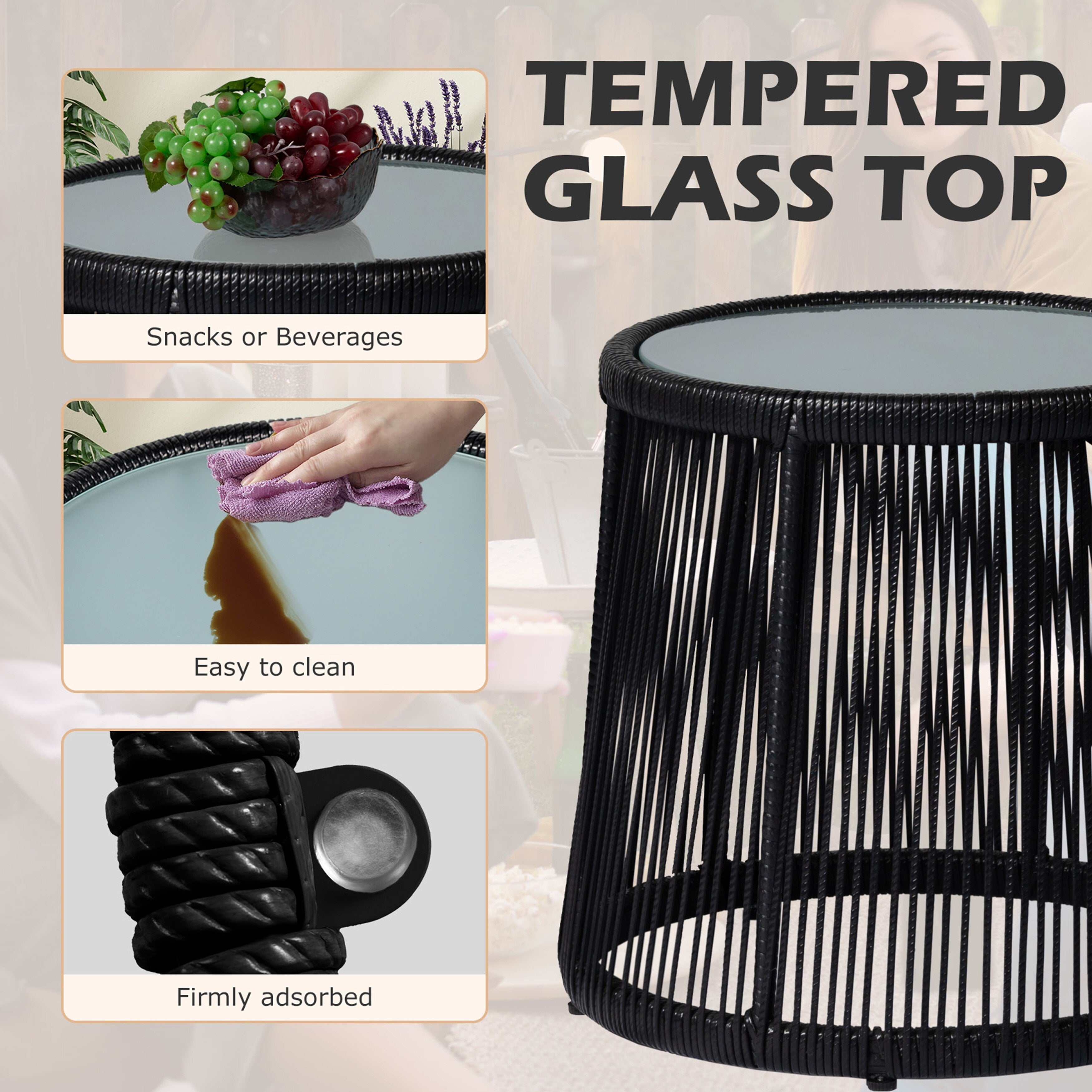 Ensemble bistro de conversation en résine tressée 3 pièces pour extérieur, mobilier de patio en rotin résistant aux intempéries avec coussins