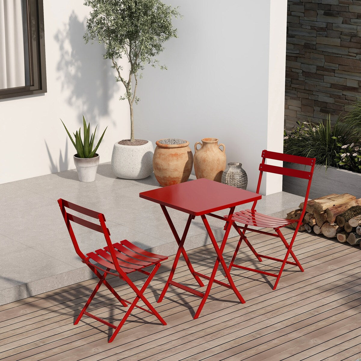 Ensemble bistro minimaliste 3 pièces pour patio : table carrée pliable et chaises