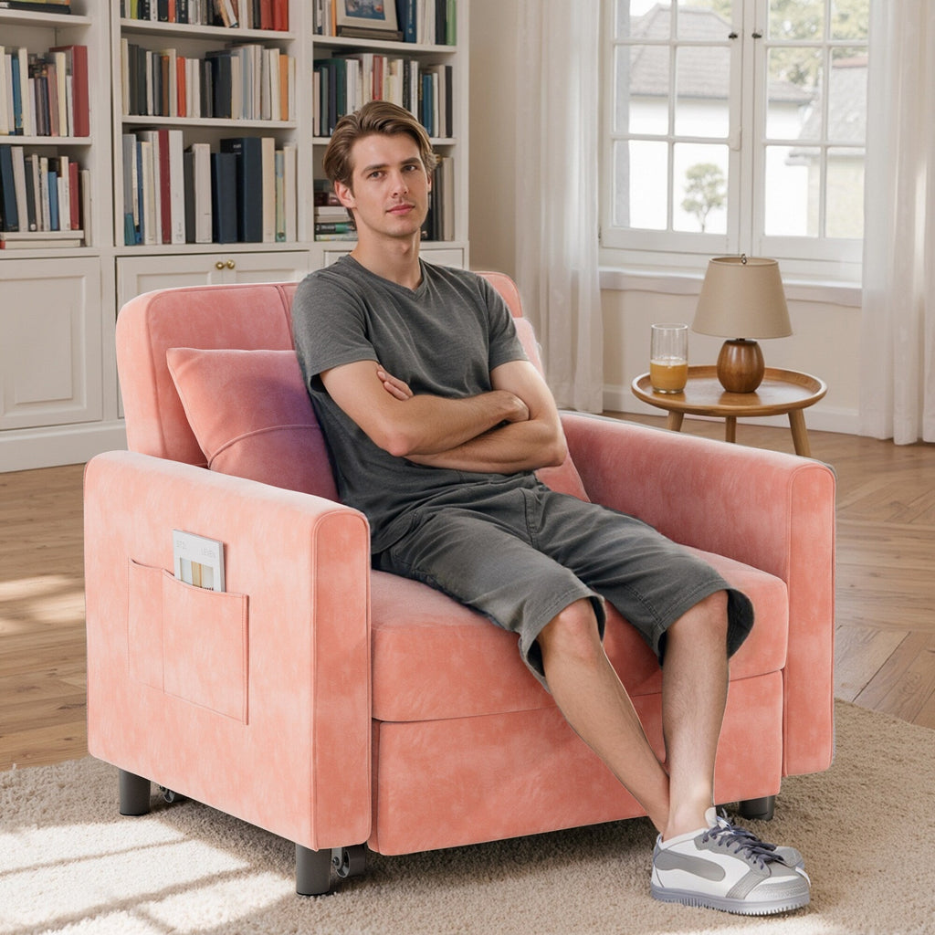 Canapé-lit convertible 3 en 1, avec fauteuil gigogne et lit pliant, idéal pour le salon.